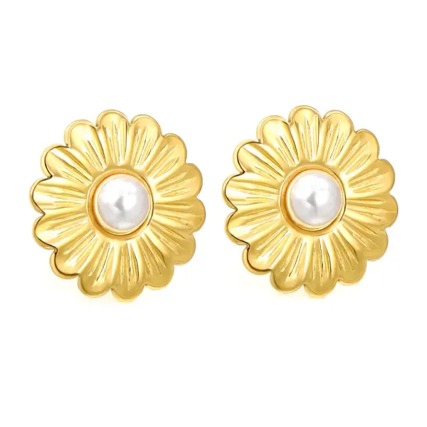 Golden Daisy Perlenohrstecker Edelstahl vergoldet